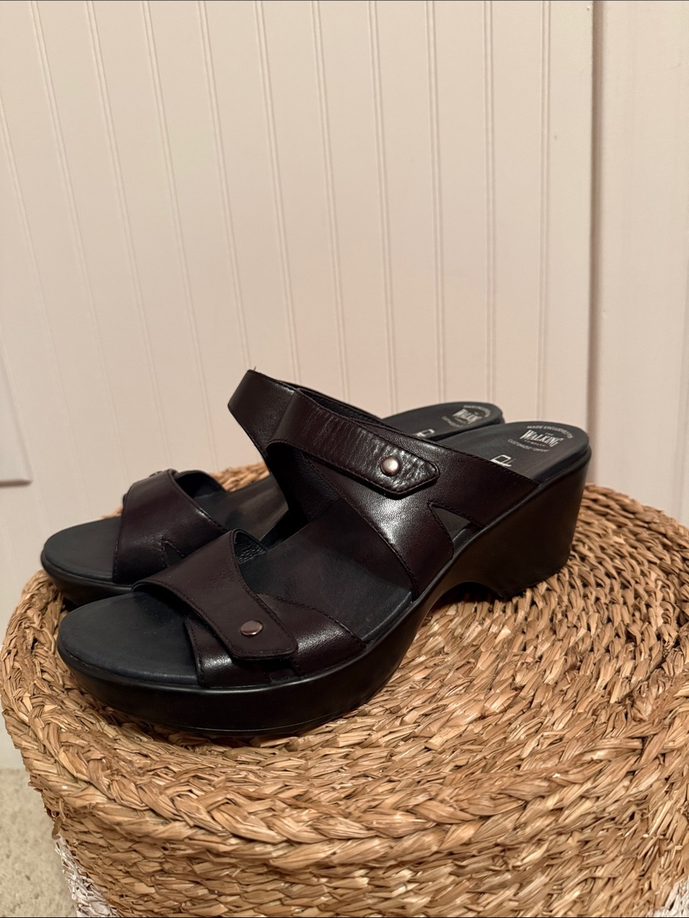 Dansko Black Leather Slip-On Clog Sandals